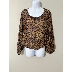 Rachel Zoe Women's Leopard Print Silk Blouse Size 0 Long Sleeve